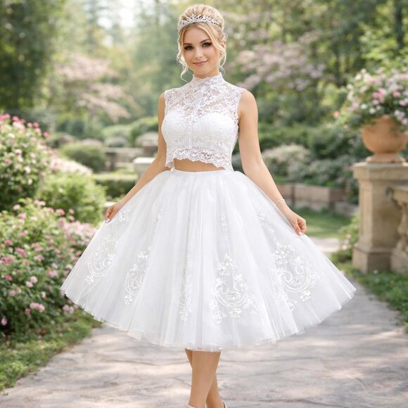 Enoa Dresses & Skirts - White Bridal Tulle Tutu Skirt Knee Length Lace Appliqués Pearls Beads OS